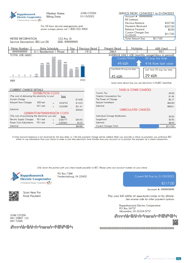 download USA Rappahannock Electric Cooperative utility bill template in Word and PDF format PDF template